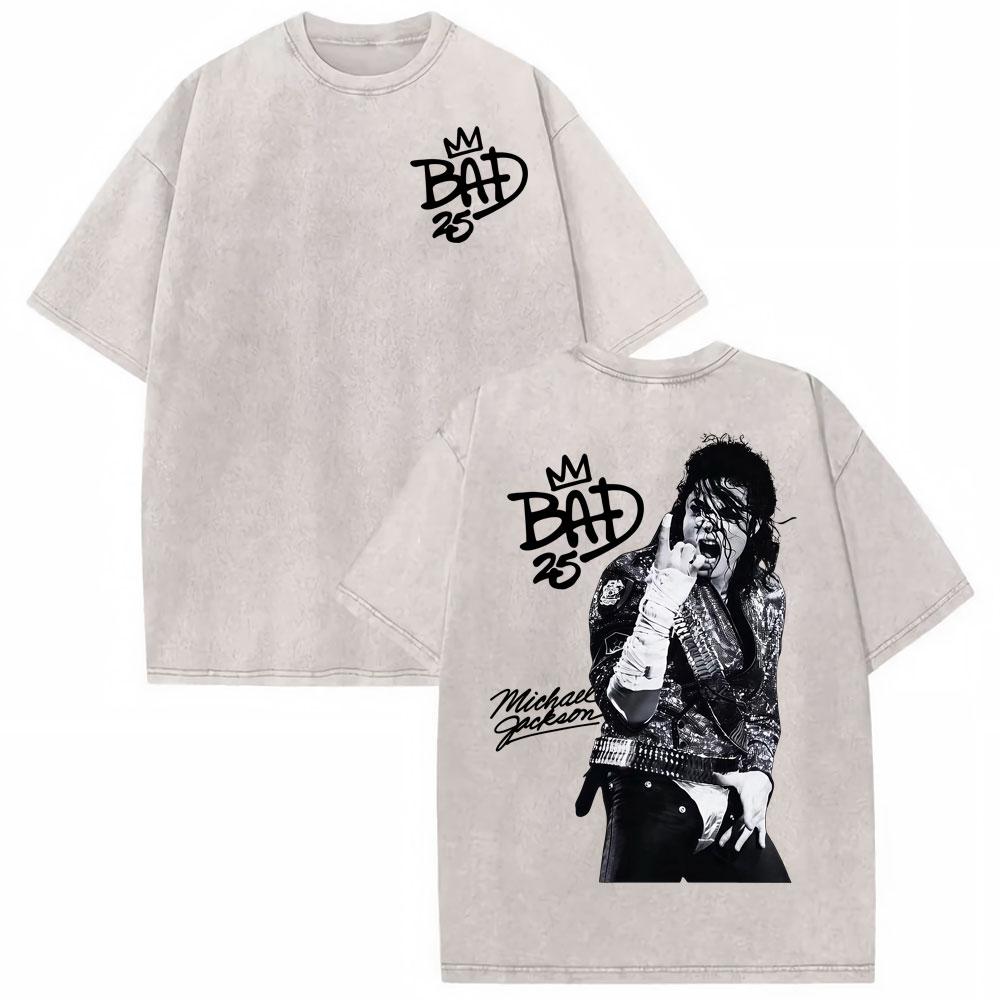 Michael Jackson King of Pop MJ Vintage Washed T-Shirt Herren Damen High Street Gothic Klassisches T-Shirt Sommer Oberteile Hip Hop T-Shirt