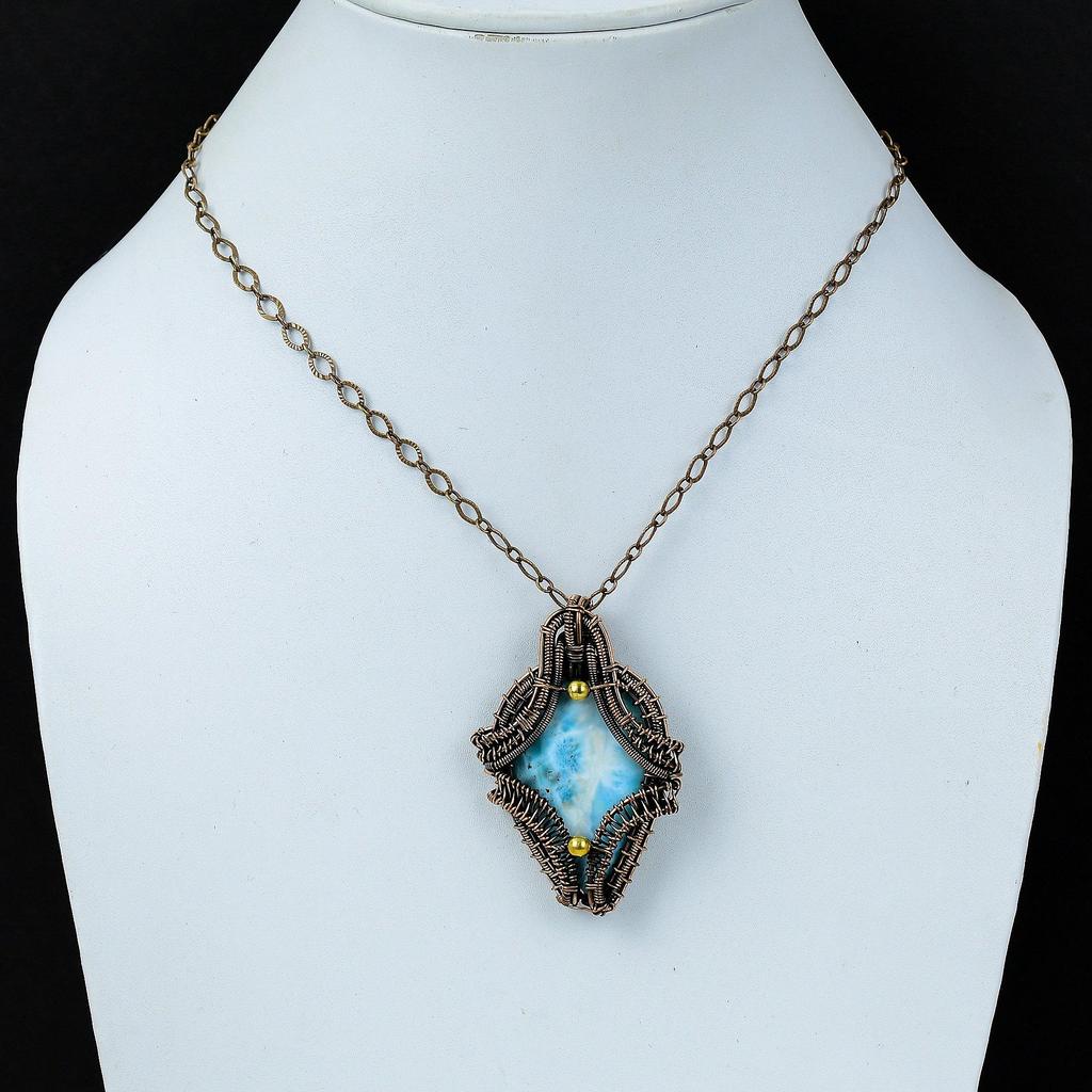 Hemimorphite Gemstone Pure Copper Wire Wrapped Handmade Jewelry Pendant For Gift
