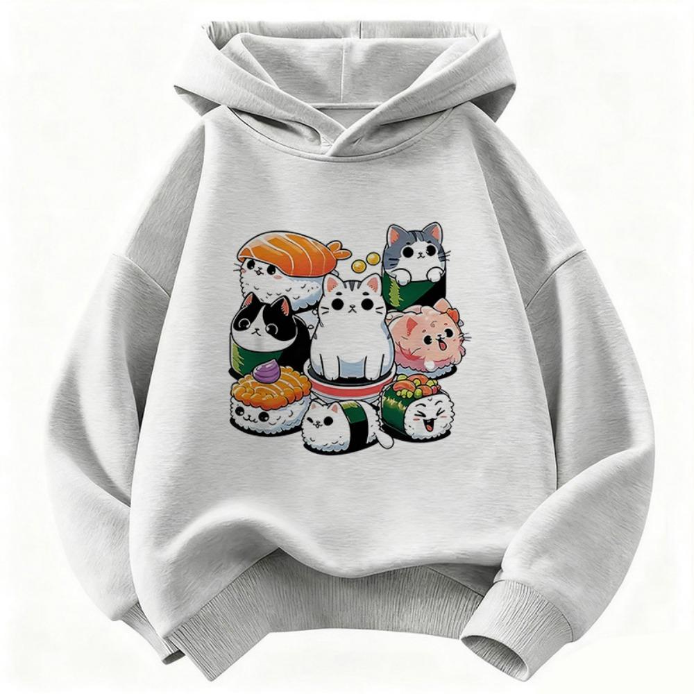 Funny Sushi Cat Food Design Printed Hoodie Kids Cat Children's Sweatshirt Hoody for Boys Girls Spring Y2k Casual Hoodies