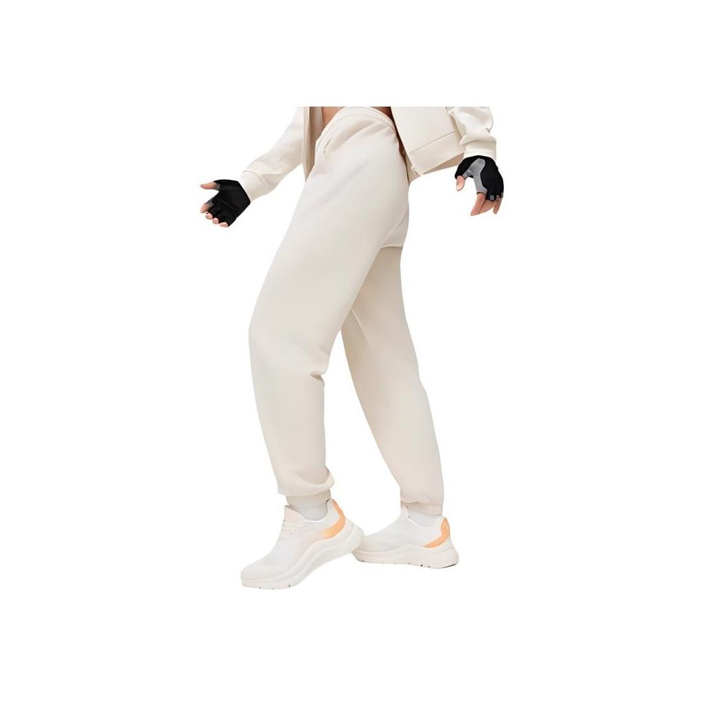 Li Ning Fitness Series Solid Color Mid Waist Drawstring Fleece Knitted Sports Pants Women Pants Gravel-Gray AKLU100-2