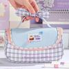 Gingham Print Stationery Bag Bow Handle Pencil Pouch Multi-Functional Pencil Case  Students