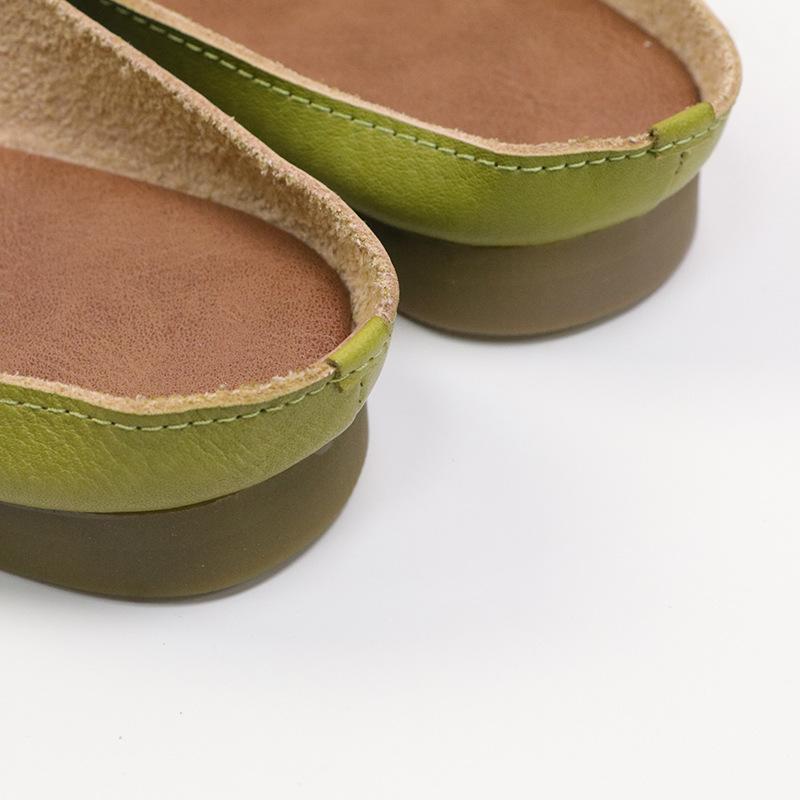 Johnature Papuci cu degetul pătrat din piele naturală Pantofi pentru femei Pantofi casual pentru exterior Pantofi confort papuci