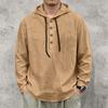 Men's Long Sleeve Hoodie Shirt Linen Drawstring Button Front Pullover Casual Loose Fit Lightweight Top for Spring Autumn