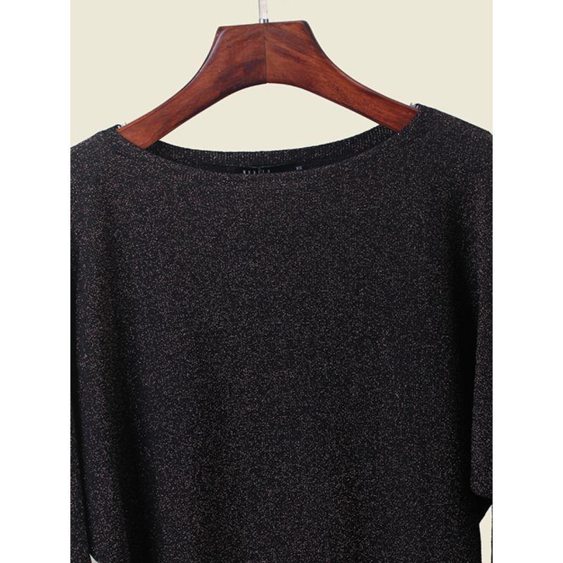 Polish European Fashion Brand off-the-Shoulder Sweater Elegant Gold and Silver Silk Small Loose Long Sleeves Autumn Tops