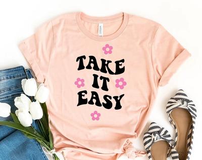Take It Easy T-shirt, Sunshine Gift, Good Vibes Shirt, Vintage Tee, Girl Power Top, Sunflower Shirts, Hippie Gift, Summer Tee, Women's Tee