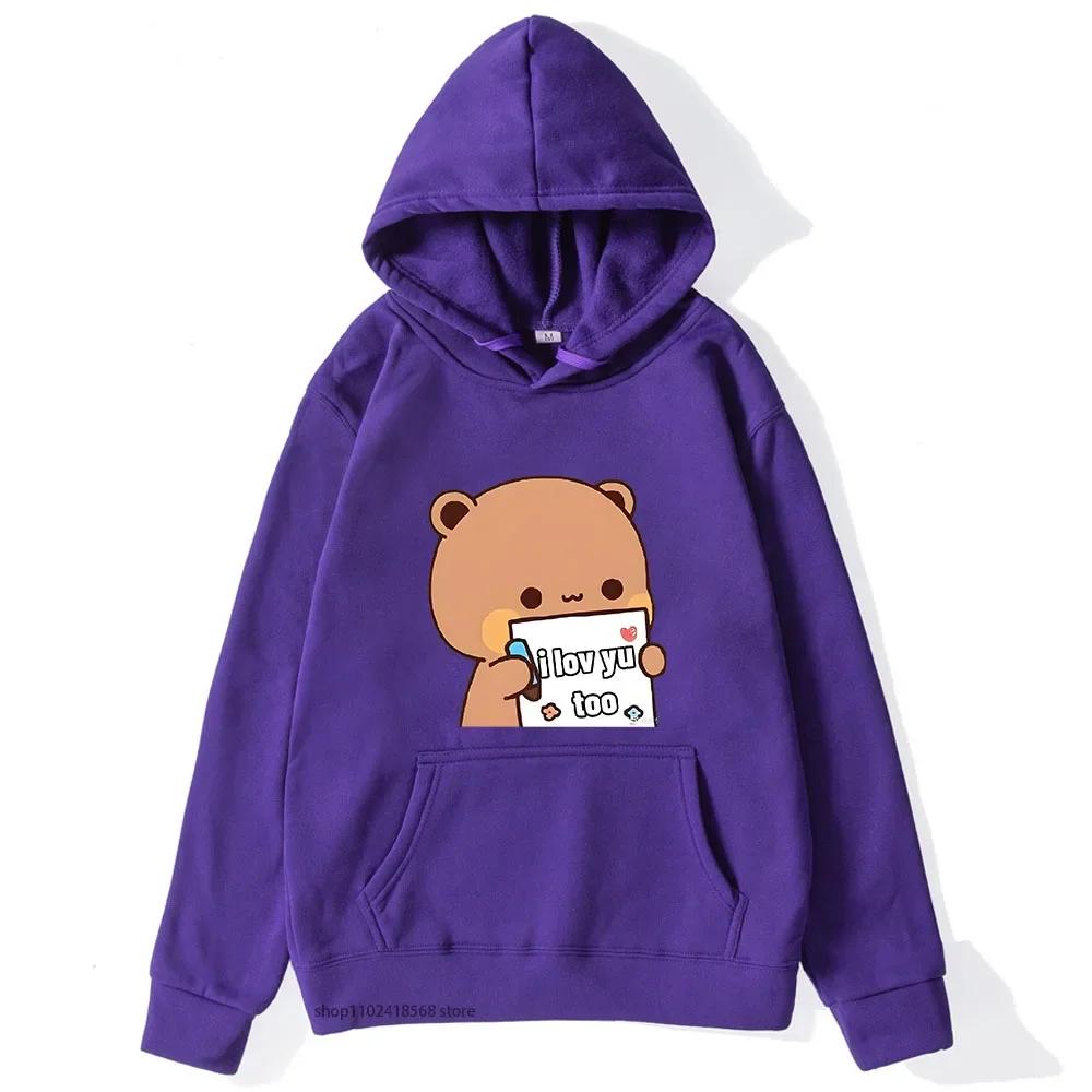 BuBu Panda’s Love Message To DuDu Bear Hoodie Kawaii Cartoon Graphic Sweatshirt Couple Clothes Men Women's Pullover