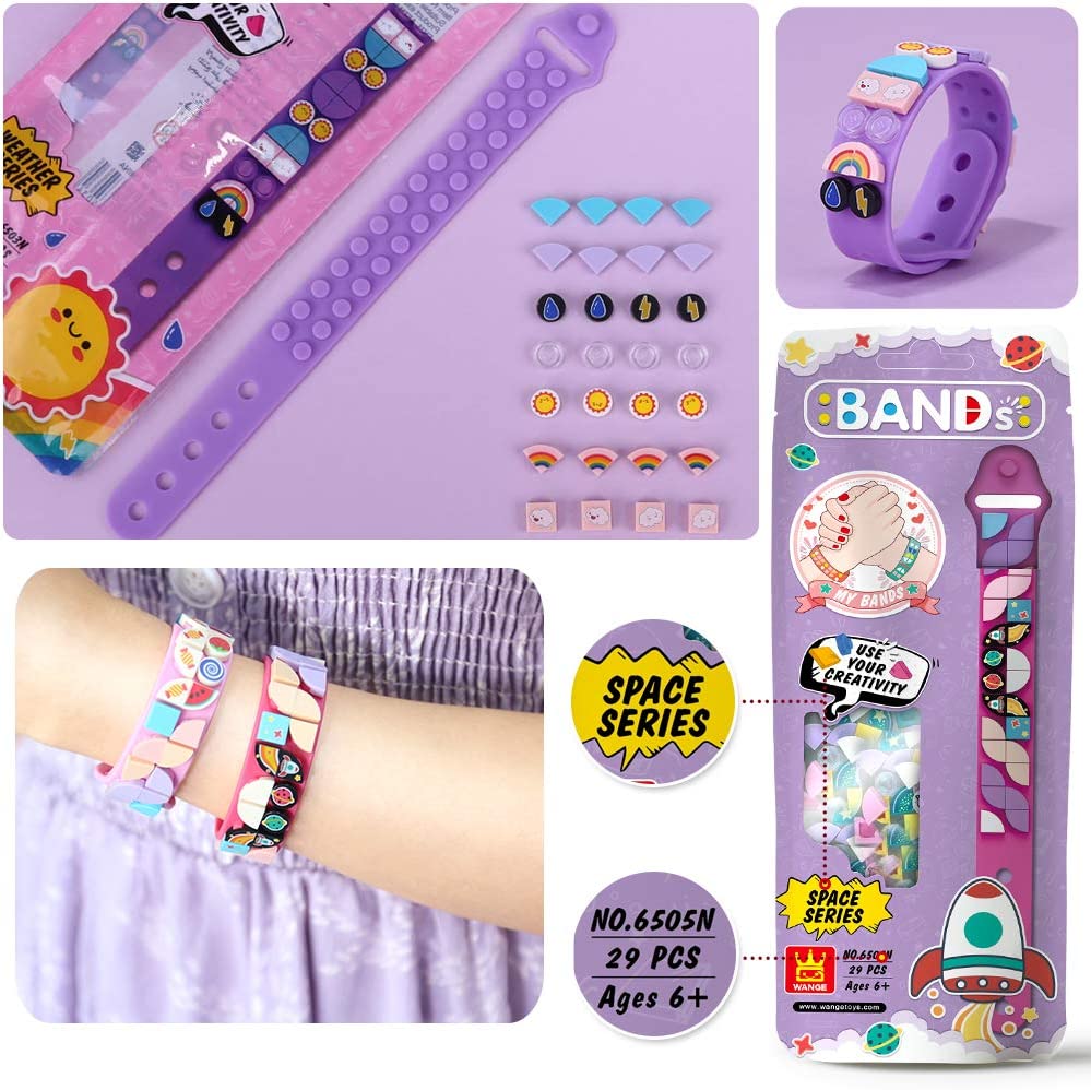 6Pcs/set Kids Building Blocks Dots Bracelets DIY Creative Craft Friendship Bracelet Making Kit for Kids Birthday Holiday Gift