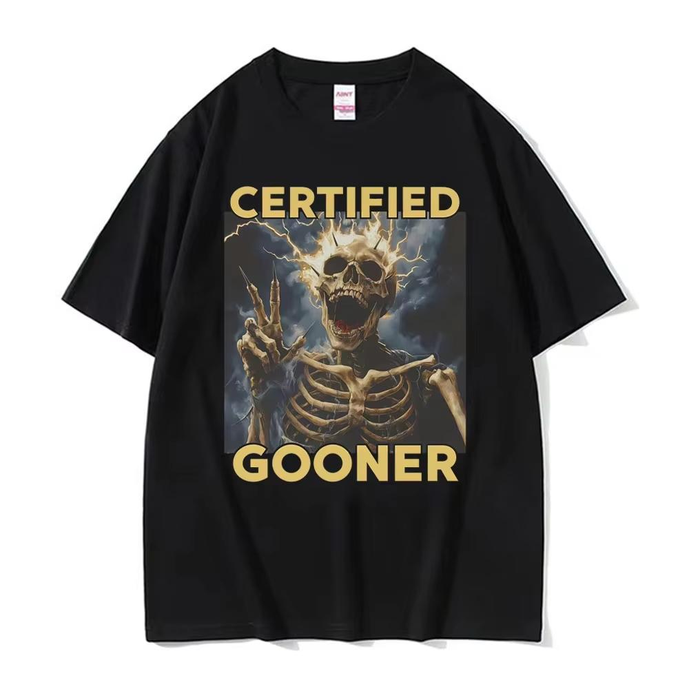 Divertente Maglietta Grafica Meme Scheletro Certificato Gooner Abbigliamento Vintage Gotico Umorismo Maglietta a Maniche Corte 100% Cotone Maglietta