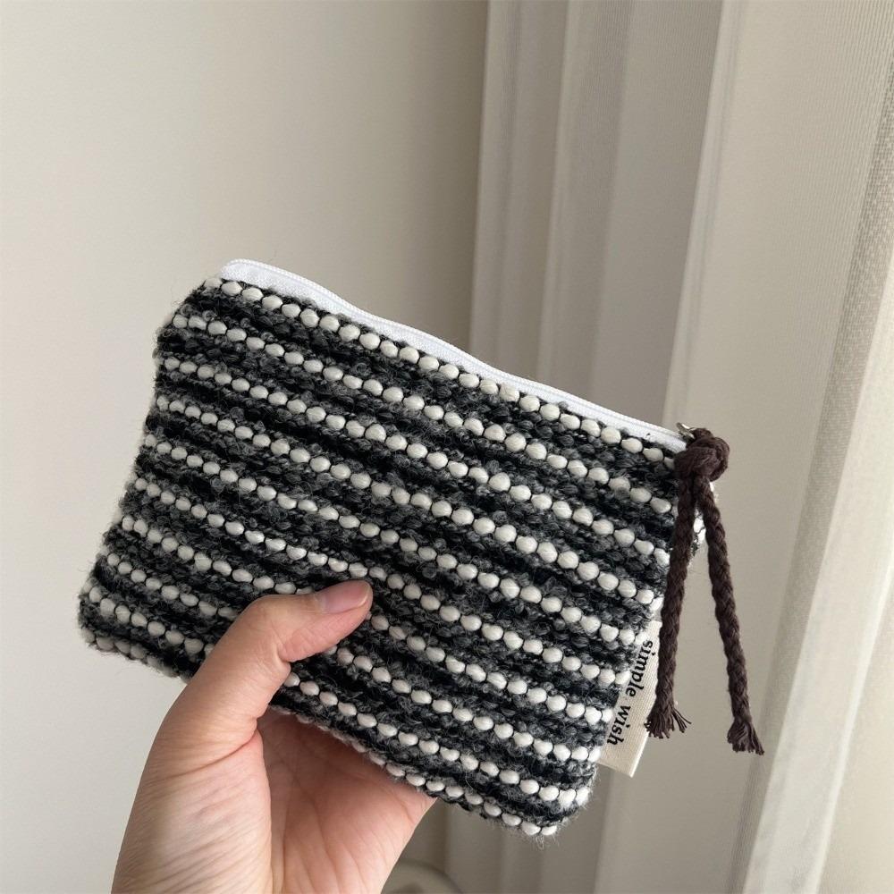 Multi-Purpose Retro Cosmetic Bag Striped Pattern Mini Makeup Organizer Elegent Lipstick Pouch For Women