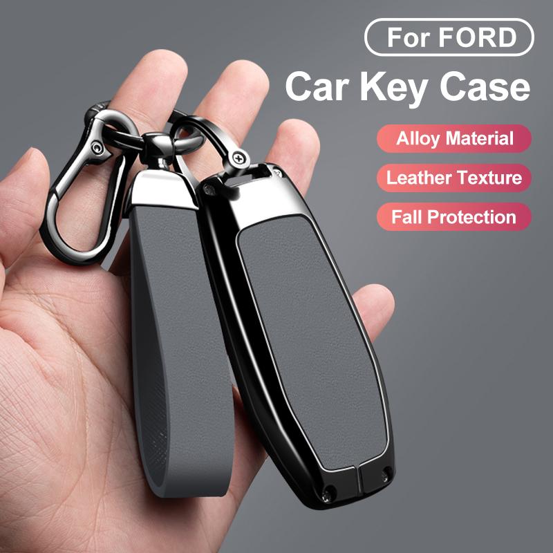 Zinc Alloy Car Key Case Cover for Ford Mondeo MK3 MK4 MK5 Kuga F150 Ranger Explorer Focus SMAX CMAX Mustang 2020 Leather Shell