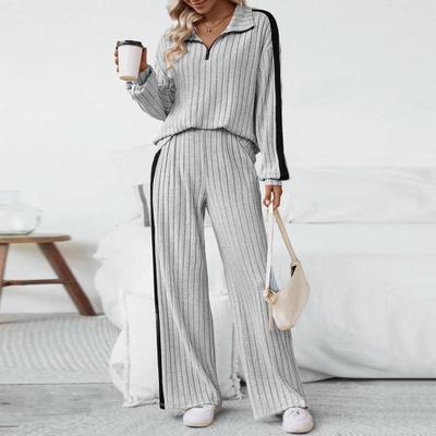 2 Teile/Satz Damen Oberteile Hosen Set Halbreißverschluss Stehkragen Lange Ärmel Reine Farbe Sweatshirt Elastische Taille Weite Bein Jogginghose Sport Outfit Herbst Casual