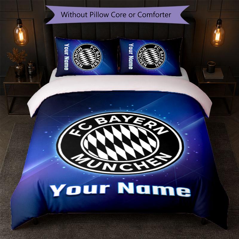 Set Biancheria da Letto Personalizzato Bayern Monaco con Nome Testo 1 Copripiumino+2 Federe Logo Calcio Regalo Personalizzato per Occasioni Speciali Decorazione Camera da Letto