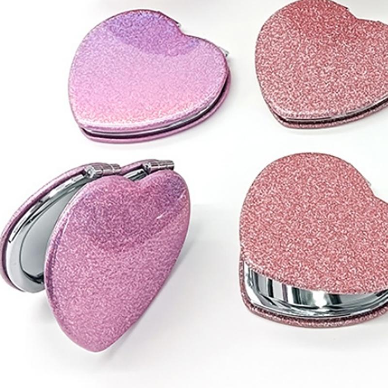 1 Piece Dual Sided Portable Heart Shaped Compact Mirrors Folding Makeup Mirror Travel Size High Definition Pocket Vanity
