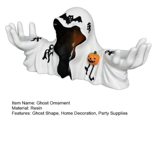 jijijing Halloween White Robe Ghost Figurine, Spooky Wizard Decorative Statue, Gothic Sculpture Candle Holder, for Home Bedroom