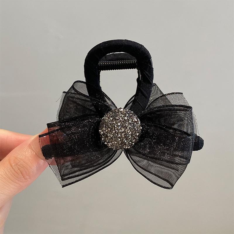 

Винтажные черные заколки-крабы для волос с бантом для женщин, элегантные хрустальные заколки-акулы с шариком-сердечком, держатель для хвостика, аксессуары для волос