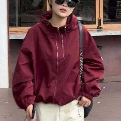 Einfarbige Kapuzen-Utility-Jacke Damen Trendy Herbst Neu Locker Sportlich Lässig Jacke