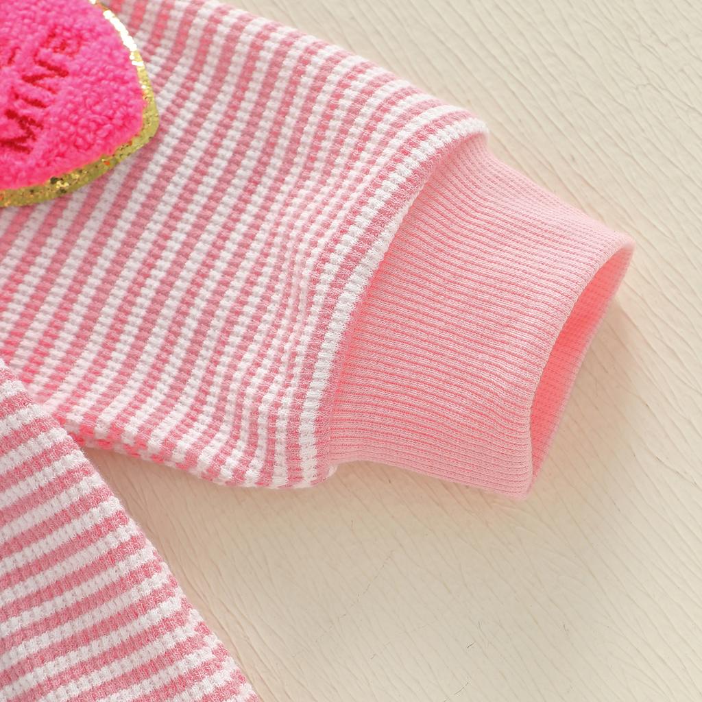 Kids Baby Girls Valentine's Day Sweatshirt Stripe Heart Embroidery Loose Fit Casual Crew Neck Long Sleeve Pullover