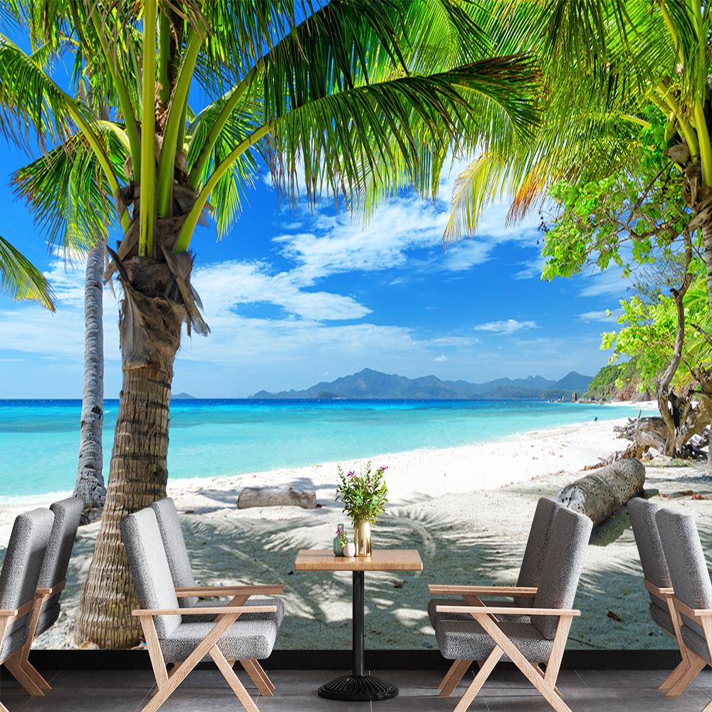 Summer Tropical Palm Trees Wall Mural 3d Sea Beach Wallpaper Home Decor