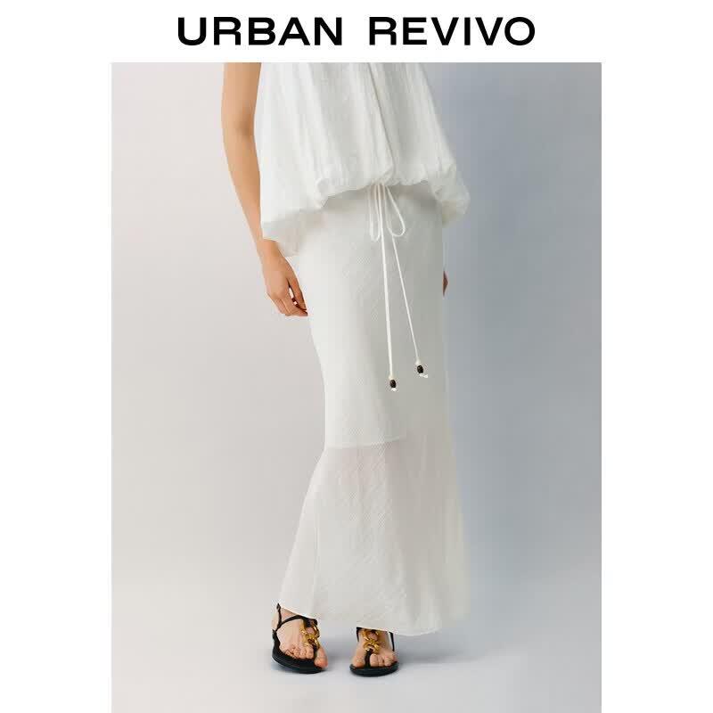 UR Women's Textured Beaded Tie-Waist Back Slit Skirt