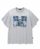 NOT4NERD Divided Portrait Bleach Washed Loose Cropped T-Shirts - Light Gray