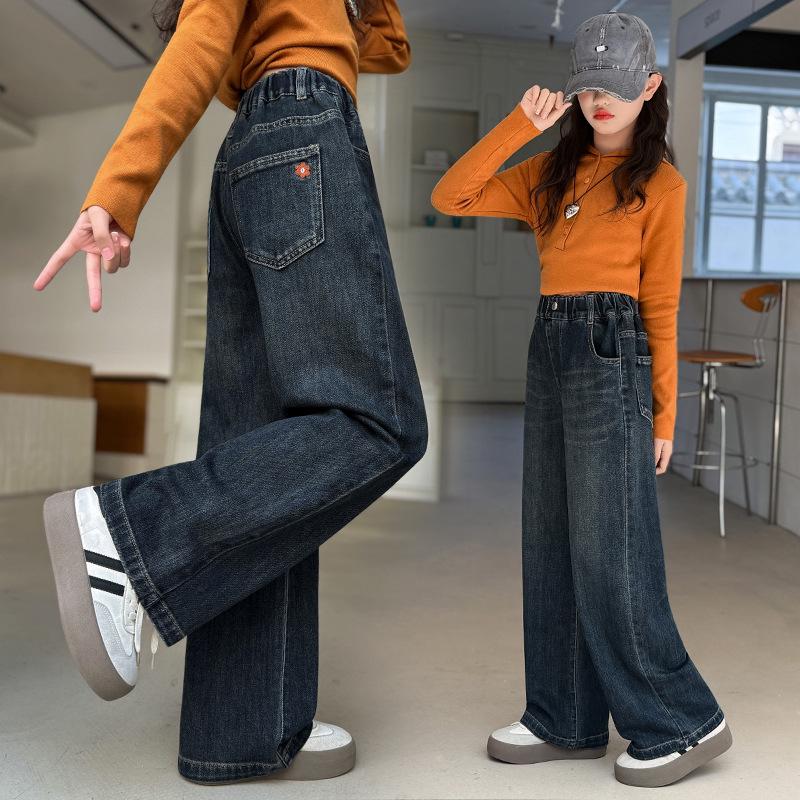

Autumn 2025 Girls Dark Blue Straight-Leg Wide Jeans 140 cm темно-синий