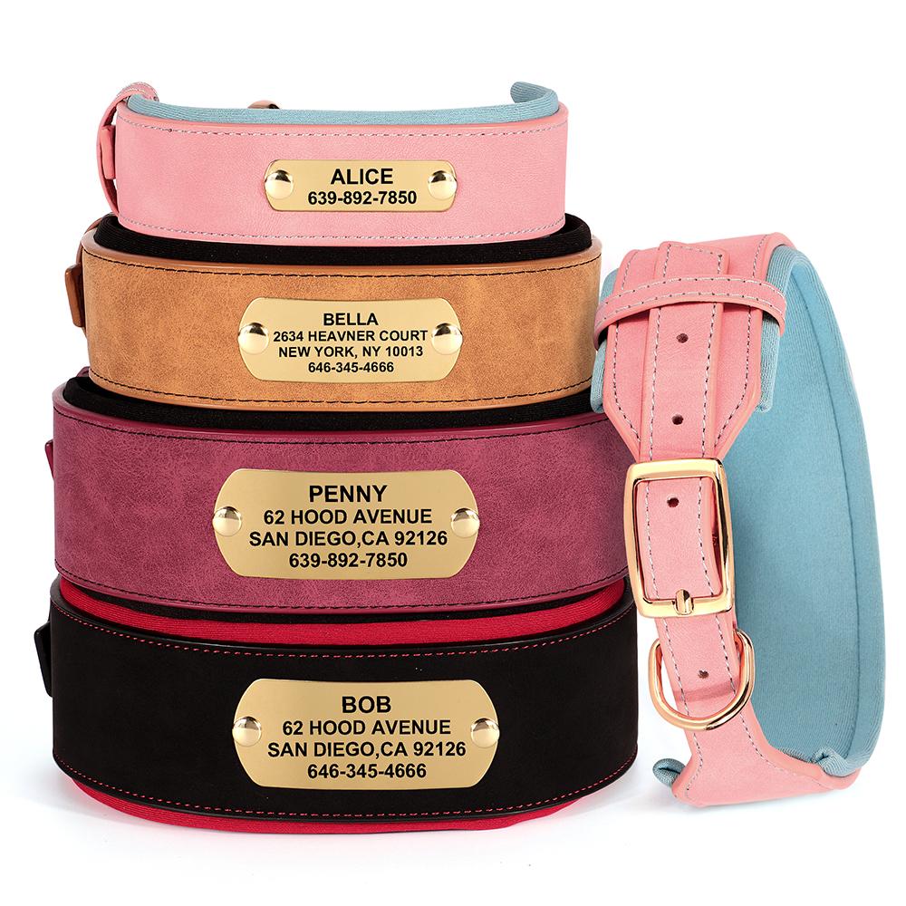 

Personalized Leather Dog Collar Soft Wide Padded Collars For Medium Large Dogs With Free Engraved Nameplate Dog Accessories M чёрный