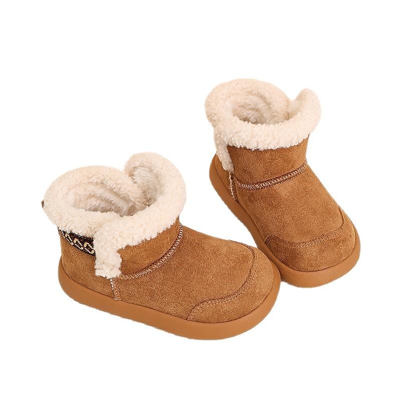 Kids Winter Fashion Boots with Belt Buckle Fleece Lined Warm Cotton Boots for Girls Sheepskin Fur Trendy