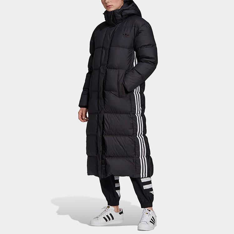 Adidas Originals Long Down Windproof Warm Casual Sports Comfortable Long Hooded Down Jacket Women Jacket Black GD2498