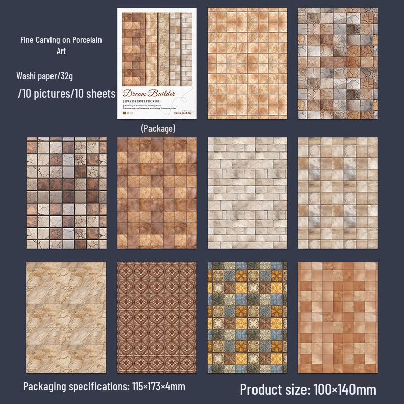 Коллажные наклейки с ретро-текстурой - Серия «Строитель мечты», 6 больших стилей