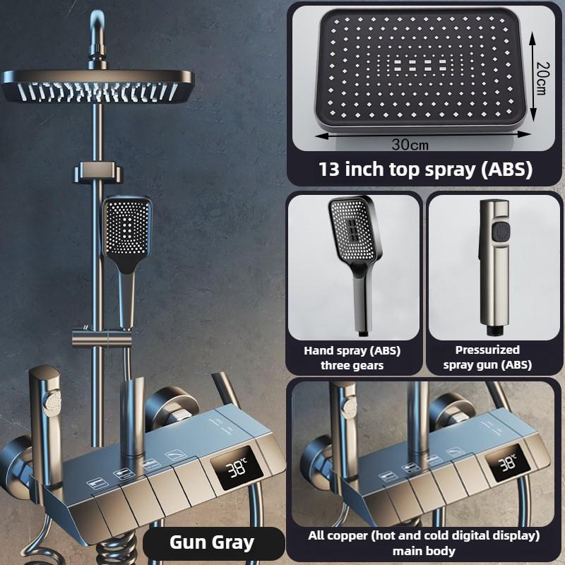 Kupfer Duschkopf Set Haushalt Badezimmer Konstante Temperatur Digitalanzeige Dusche Booster Regendusche
