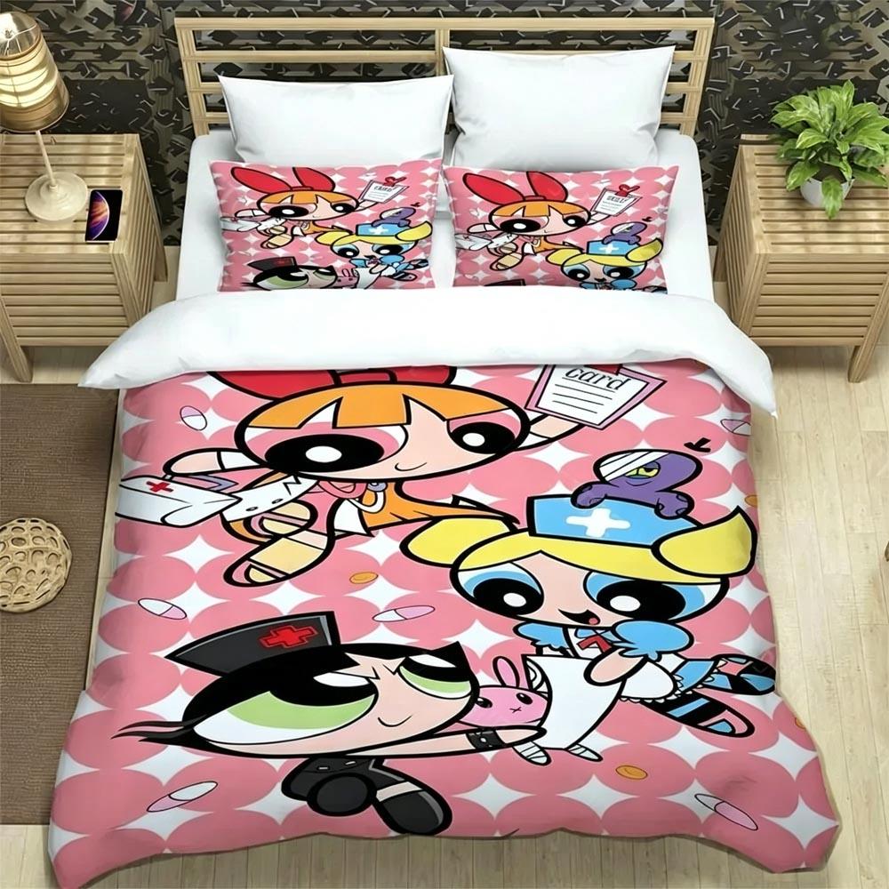 Cute Powerpuff Girls Bedding Sets Exquisite Bed Supplies Set Duvet Cover Bed Comforter Set Bedding Set Luxury Birthday Gift
