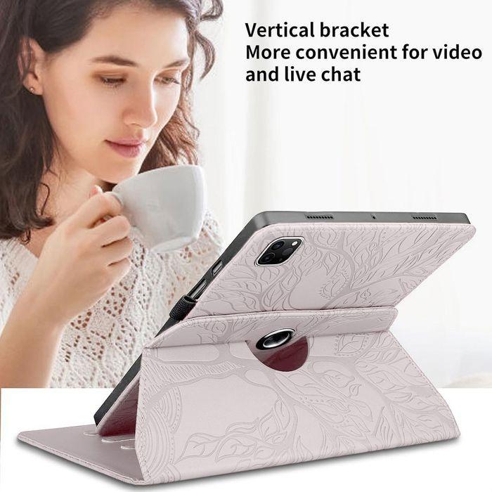 Case + Tempered Glass for iPad Pro 12.9" (3/4/5/6 2018-2022) Pink Leather Effect Rotary Protection