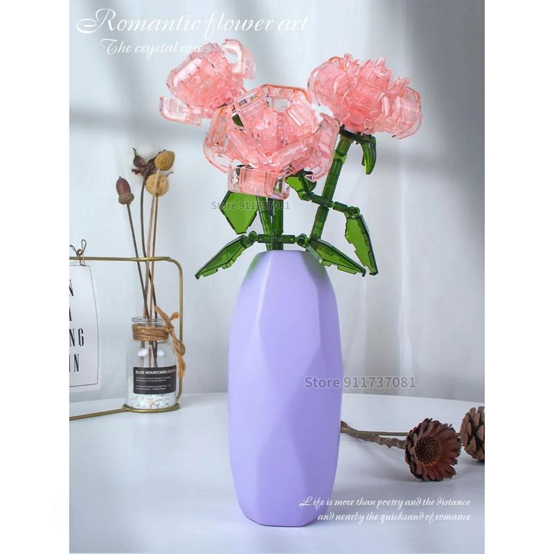With Vase Eternal Flowers Building Blocks ABS Rose Bouquet Girls Gifts for Best Friends Lovers Mothers Day Assembly Toys