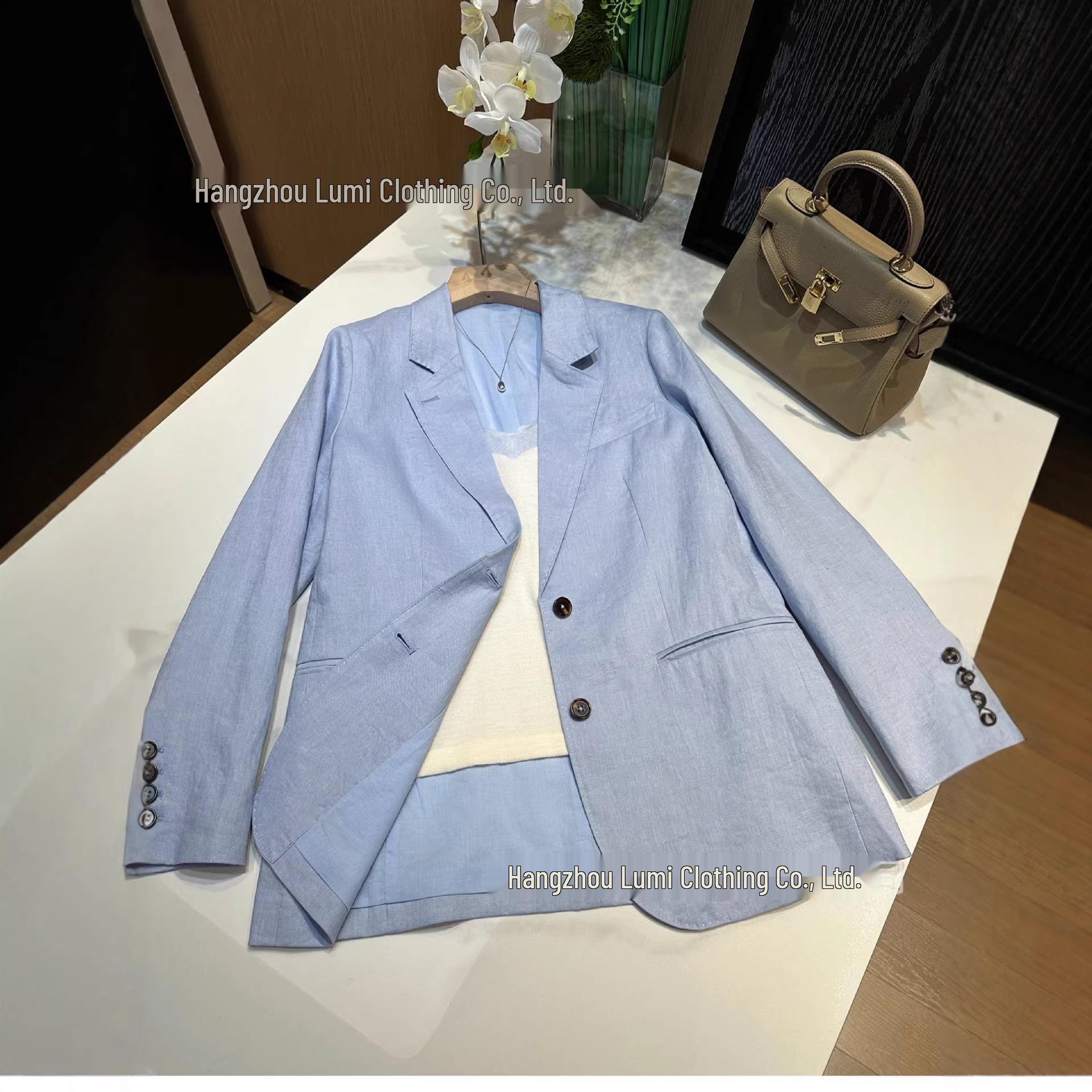 

Женский льняной костюм: Удобный, Расслабленный, Эстетика «Старых Деньги» L синий