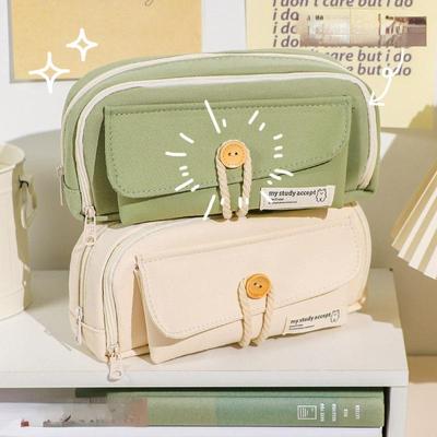 Fashion Pencil Cases Solid Color Canvas Beautiful Pencil Cases Three Layers Pencil Bags Student Teacher Stationery Holder