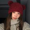 Soft Glutinous Cute Handmade Ears Bear Hat Women's Autumn and Winter Warm Curling Ear Protector Wool Hat