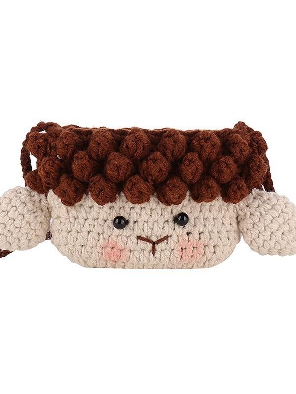 Knitted Sheep Mini Bag For Kids With Snap Closure And Cell Phone Pocket For Daily Use