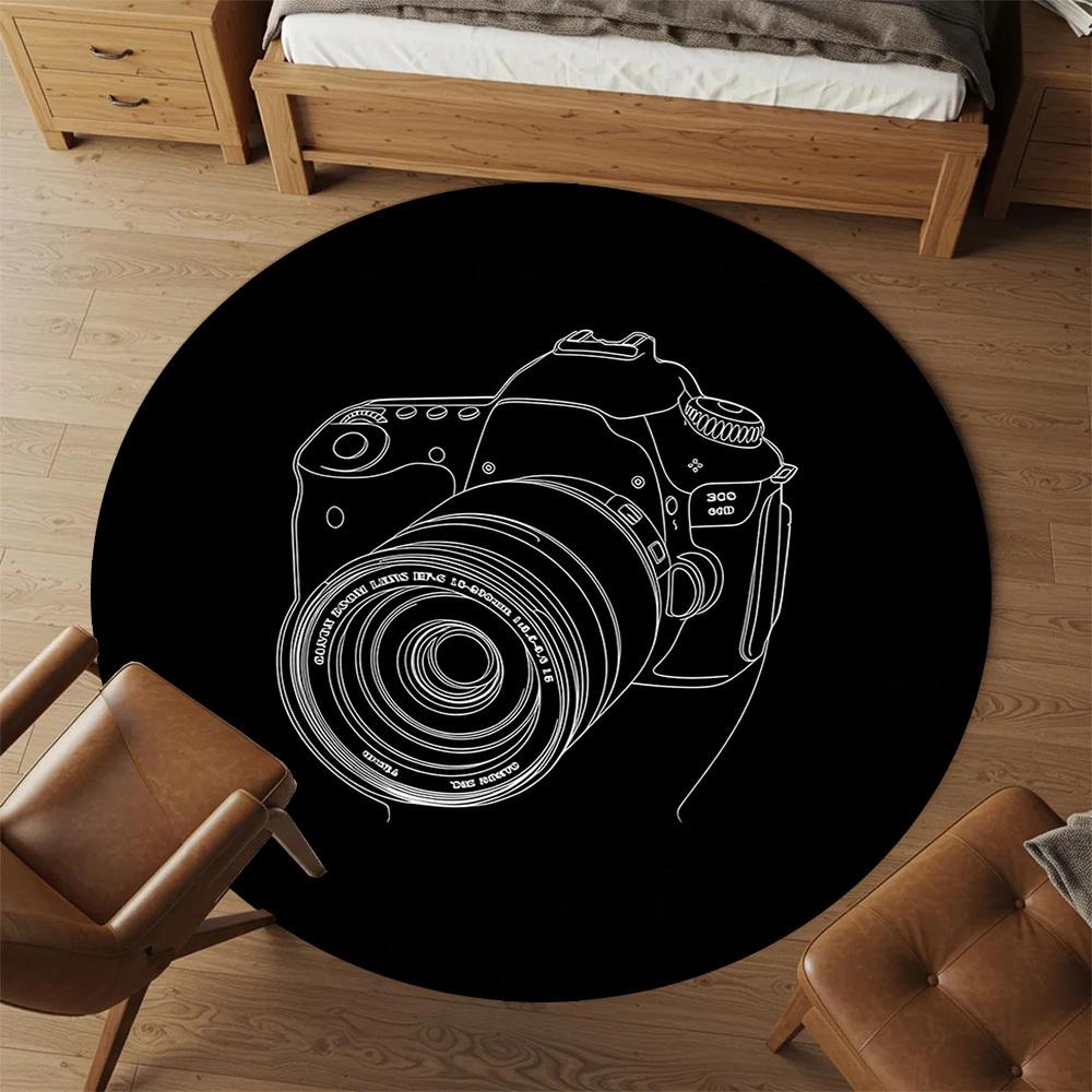 1pc Camera Lens Round Chair Mat Office Area Rug - Non-Slip, Floor Mat for Office, Bedroom, and Indoor Decor P127226