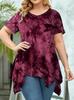 Women's Plus Size Tie-dye V-neck Irregular Hem Short Sleeve Loose Top