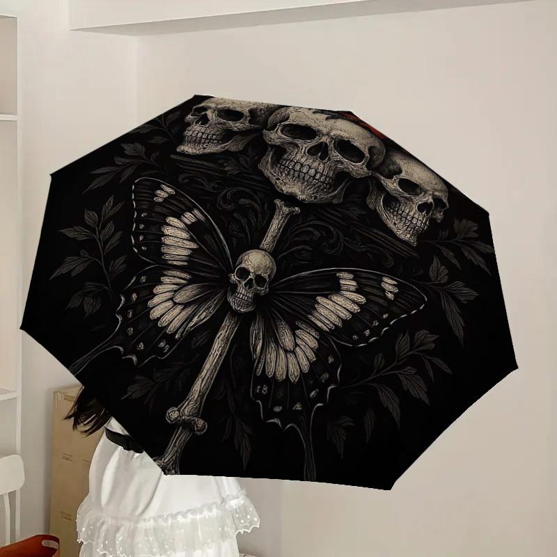 1pc Skulls, Butterfly, Gothic, Dark Art Umbrella with Plastic Handle,Suitable for All Seasons Home Travel Outdoor UmbrellaDD1593