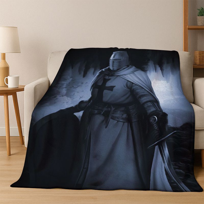 Cartoon Knight Templar Cavalier Crusaders Flannel Blanket Soft Warm Throw Blanket for Bedroom Living Room Bed Travel Picnic Kid