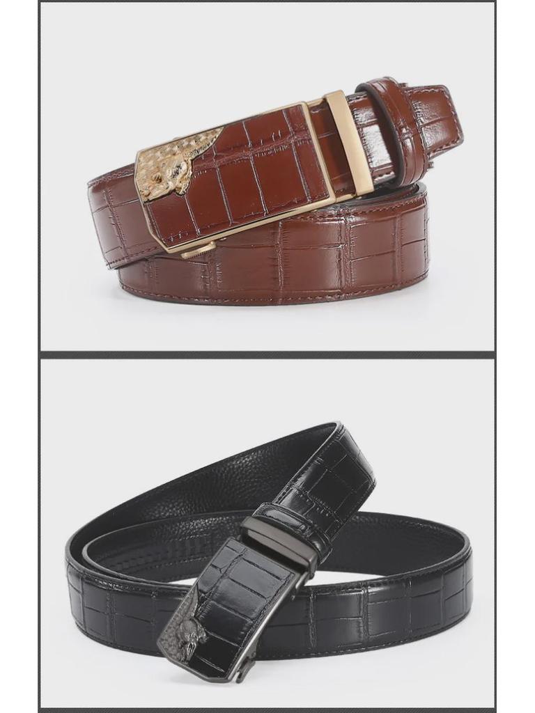 Men's High-End Crocodile Pattern Leather Belt with Alloy Automatic Buckle, Perfect for Business Wear