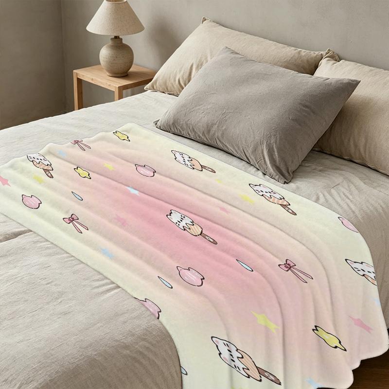 Flannel Fleece Blanket - Cute Cartoon Cat Pattern, Soft Warm Cozy Throw for Home, Halloween & Christmas Decor Blanket for Couch & Bed