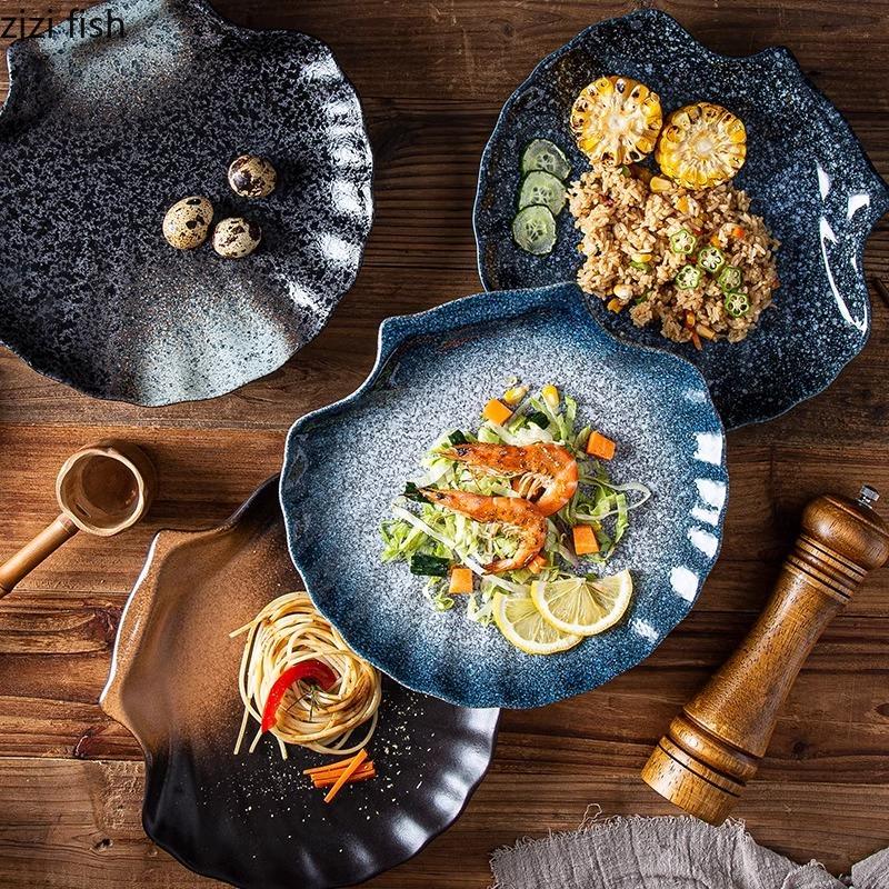 Vintage Ceramic Shell Shaped Plate Barbecue Plate Sushi Plate Dessert Snack Plates Pasta Plates Restaurant Creative Tableware