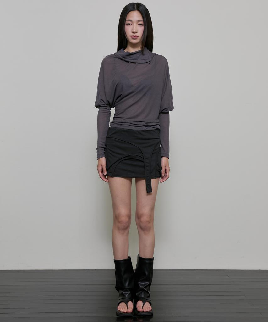 Peulleeoeob Sheer Asymmetrical Long Sleeve (Fl-175_Charcoal)