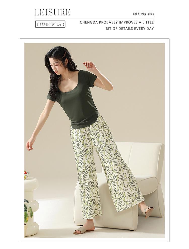 Women's Stylish Modal Short Sleeve & Long Pants Summer Lounge Set