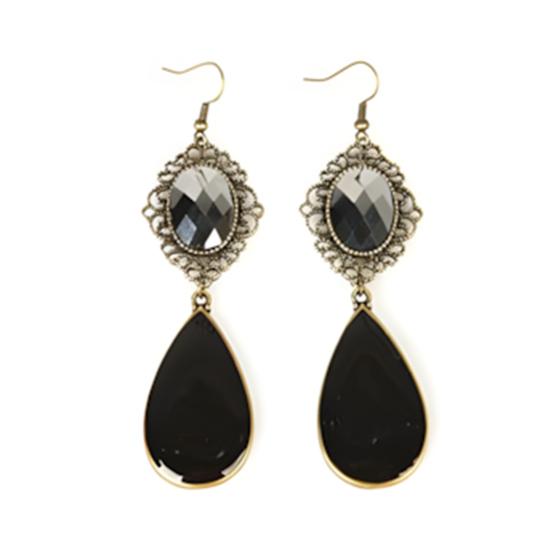 1 Pair Hook Earrings Water Drop Imitation Gemstone Hollow Lace Metal Frame Drop Earrings