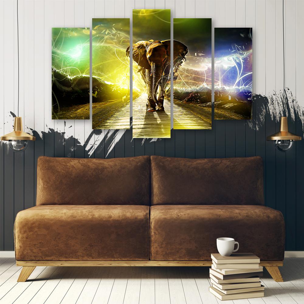 Obraz na plátně z pěti kusů Elephant Animal Road Storm