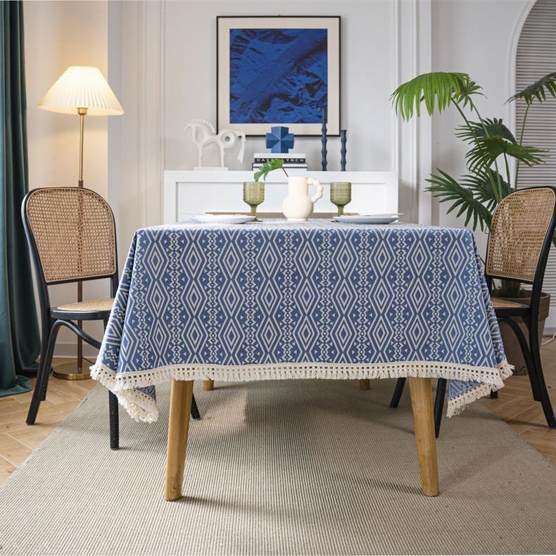 Geometric Tablecloth Famous Rhombus All-Polyester Jacquard Fringed Rectangular Dining Table Coffee Table Tablecloth Cover Towel