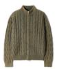TRILLION Vintage Washed Cable 2-Way Zip-Up Knit (Beige Khaki)